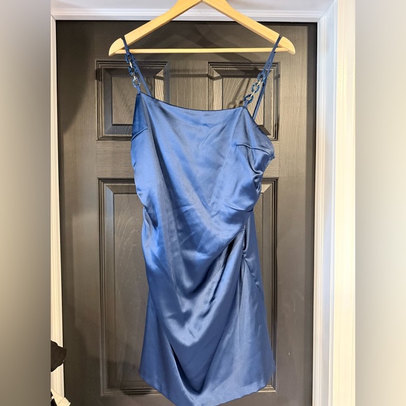 Zara Dresses & Skirts - Zara Royal Blue Satin Slip Dress with Straps